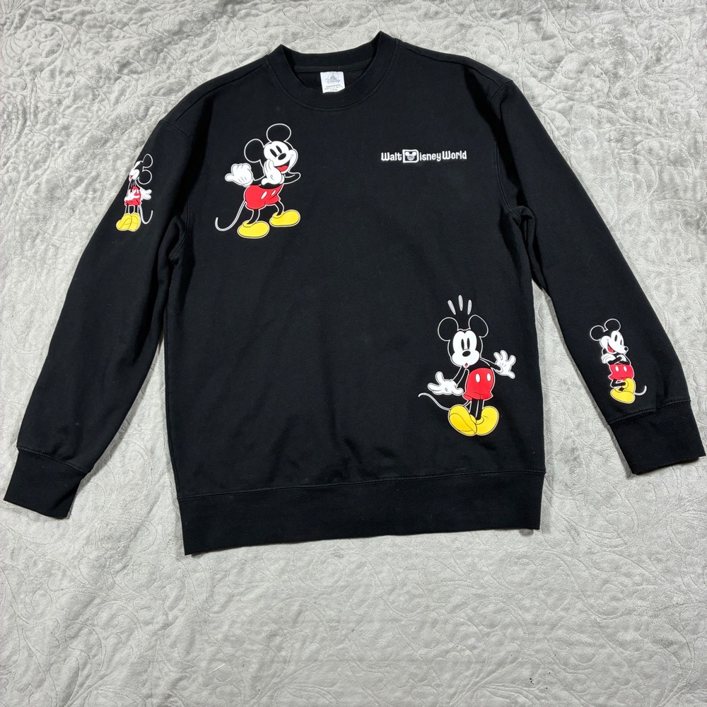 Disney World Mickey Mickey Mouse Crewneck Size M Black All Over Print Pullover